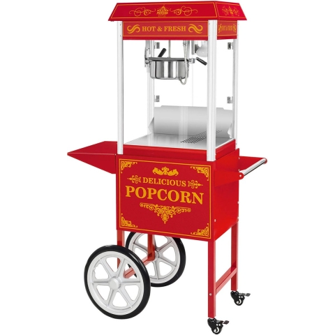 Popcornmaschine mit Wagen - 1500 W - 5 kg/h - Retro-Design - rot - Royal Catering
