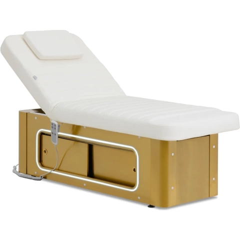 Elektrische Kosmetikliege beheizbar - 2 Motoren - 200 W - 195 x 79 x 61 cm - 200 kg - weiß/golden