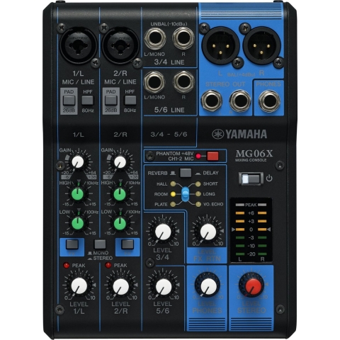 Yamaha MG06X Mixer, SPX Effekt, 2 Combi Mikrofon/Line Eingänge + 2 StereoIN