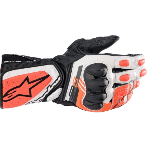 ALPINESTARS SP-8 V3, Motorcycle racing gloves, Black-White-Red Fluo