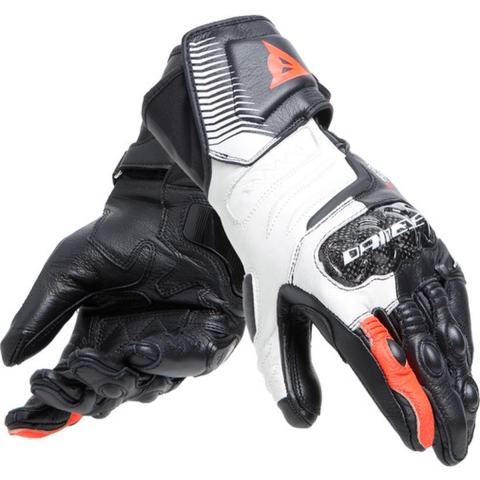 DAINESE Carbon 4 Long Lady, Motorcycle racing gloves, Black-White-Fluo Red