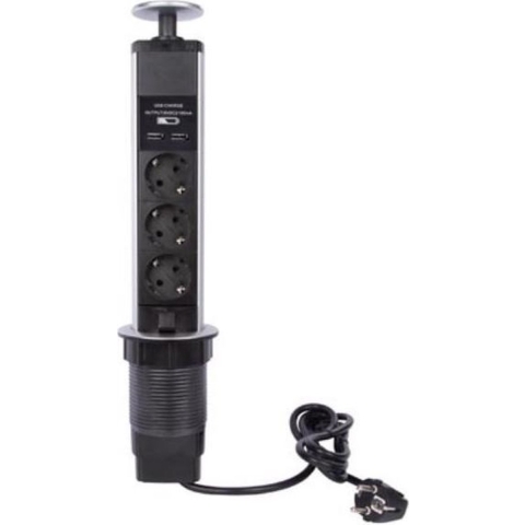 Pop-up Steckdosenleiste mit 3 Steckdosen 2 x usb schuko