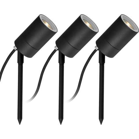 3x LED Pin Gartenspot Schwarz
