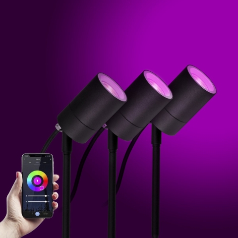 3x LED Pin Gartenspot Schwarz mit Color LED