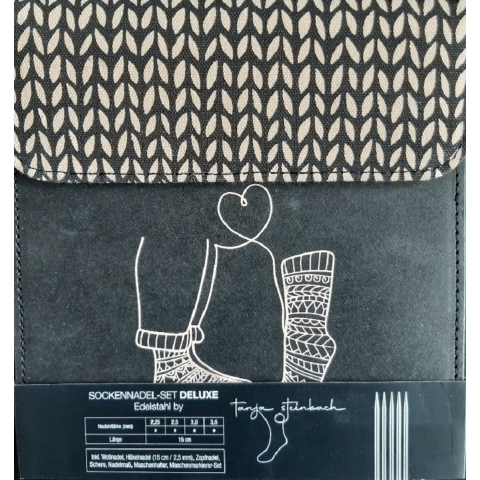 Lana Grossa Deluxe Strumpfstricknadelset Edelstahl 15 cm 2,25-3,5 mm 4 Größen Schwarzes Etui