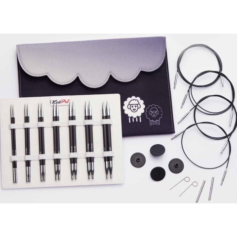 KnitPro Karbonz Deluxe Wechselbares Rundnadelset Carbonfaser 60-80-100 cm 3-6 mm 7 Größen