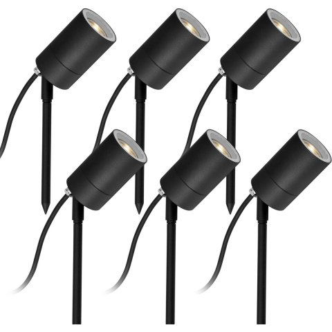 6x LED Pin Gartenspot Schwarz