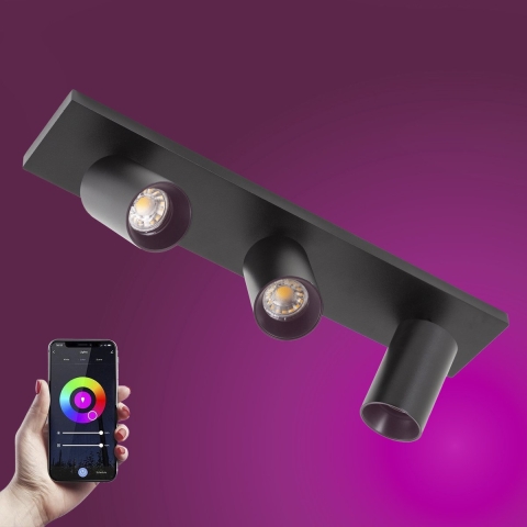 Mila 3 Deckenstrahler Schwarz mit Smart RGB Led