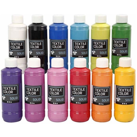 Textile Solid, Farbenmix, deckend, 12x250 ml