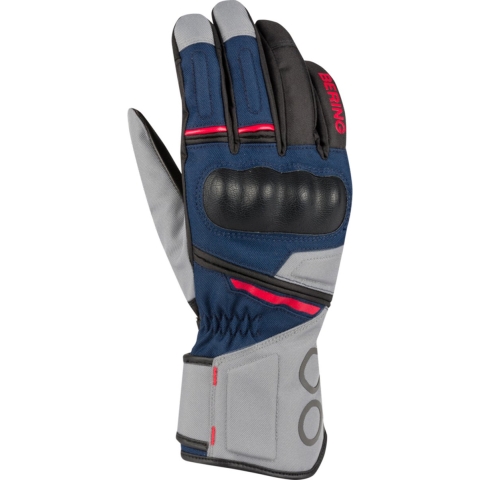 BERING Siberia Gloves, Mid-season motorcycle, Grey-Blue-Red
