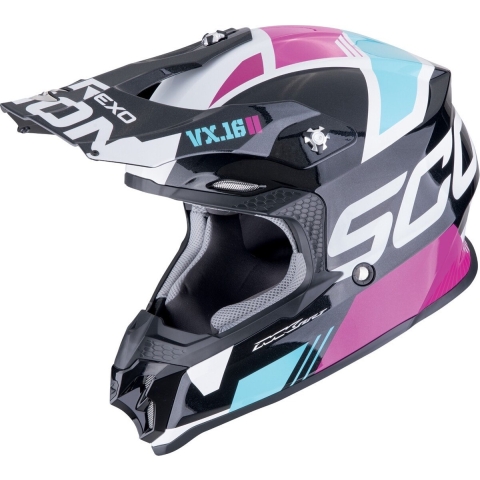 SCORPION VX-16 Air Evo Analog, Motocross helmet, Black-Blue-Pink
