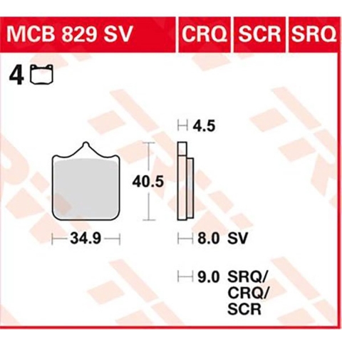TRW Brake pads, and shoes for motorcycles, MCB829SV Sinter street