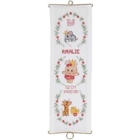 Permin Stickerei-Set Aida Bell String Birth Board Amalie w. Klammern 14x42cm