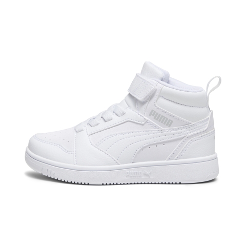 PUMA Rebound V6 Mid Sneakers Kinder, Schuhe, Weiß/Cool Light Grau, 32.5