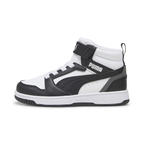 PUMA Rebound V6 Mid Sneakers Kinder, Schuhe, Weiß/Schwarz/Shadow Grau, 31