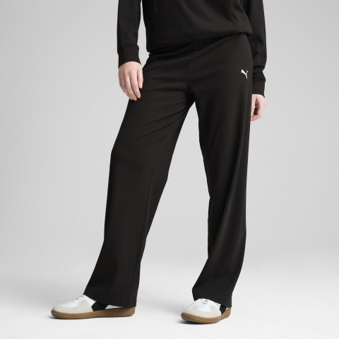 PUMA ESS ELEVATED Gerippte Straight Fit Hose mit hohem Bund Damen, Kleidung, Schwarz, XL