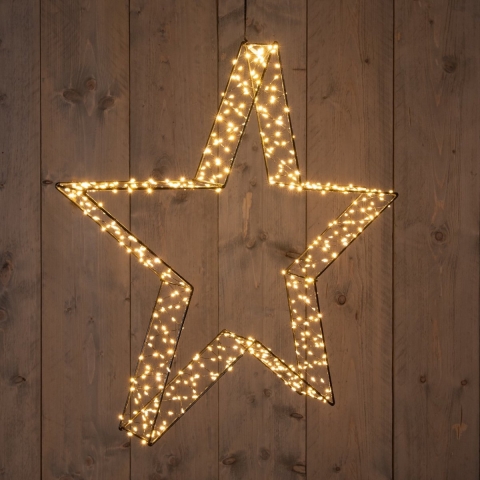Metall 56 cmx7 cm 3D Stern Schwarz mit 540Led Classic Warm Weihnachtsbeleuchtung