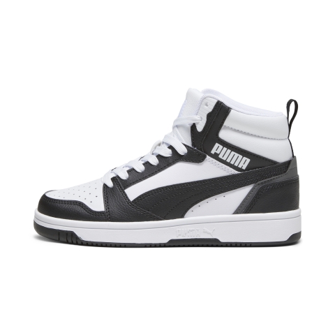 PUMA Rebound V6 Mid Sneakers Teenager, Schuhe, Weiß/Schwarz/Shadow Grau, 36