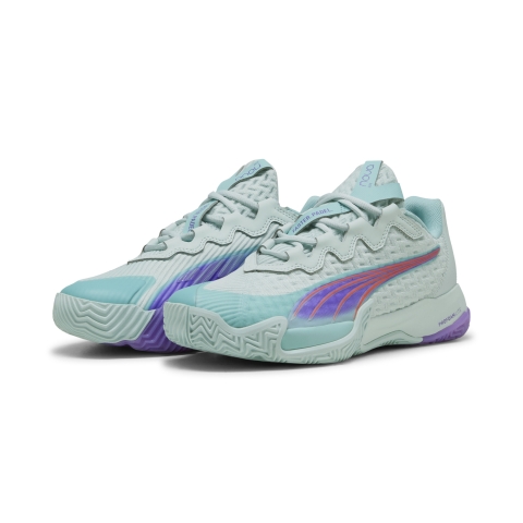 PUMA NOVA Elite Padelschuhe Damen, Peaceful Blau/Lila Glimmer/Safe Lake, 40