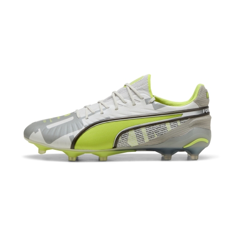 PUMA KING ULTIMATE FOREVER FG/AG Fußballschuhe Unisex, Schuhe, Feather Grau/Electric Lime/Weiß, 45