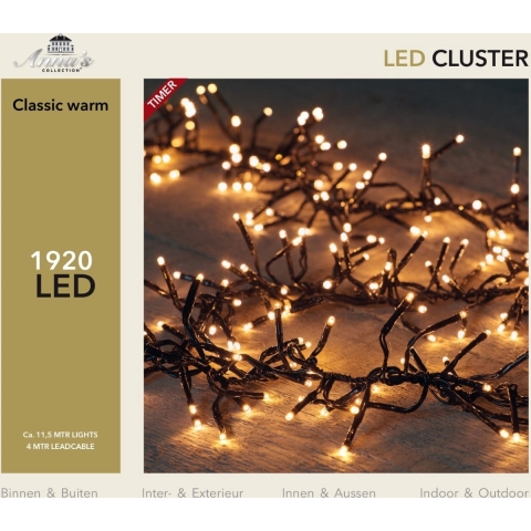 Led classic cluster lights 1920l/11.5m - 4m Zuleitungsdraht schwarz - Doppelröhrentransformator