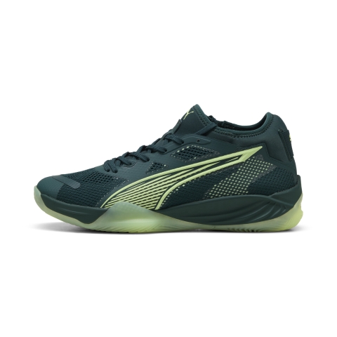 PUMA Eliminate NITRO™ SQD 4 Handballschuhe Unisex, Schuhe, Grün Terrain/Fizzy Light/Weiß, 40.5