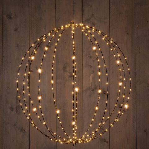 3D-Kugel aus Metall, 60 cm, schwarz, mit 288 Led Flash, klassische warme Weihnachtsbeleuchtung,