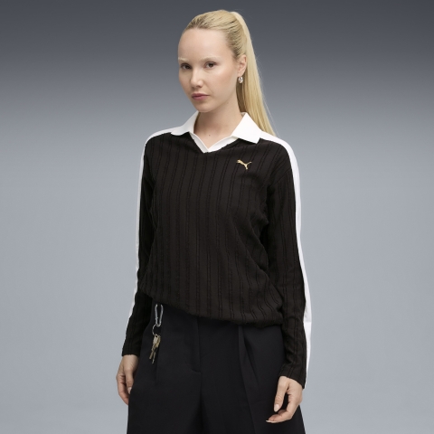 PUMA T7 Relaxed Langarm-Polo Damen, Kleidung, Schwarz, S