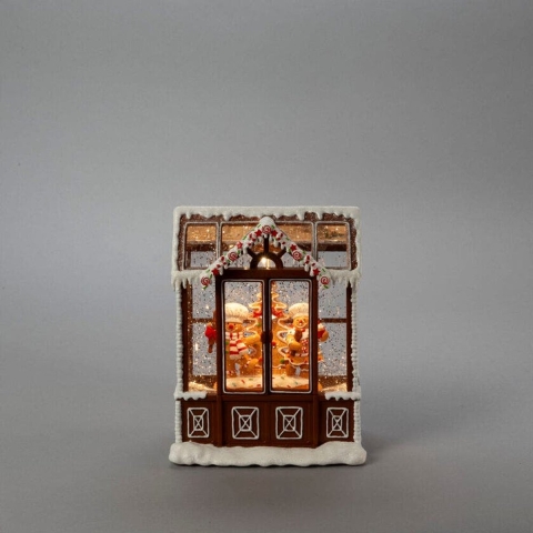 Lebkuchenhaus-Schneelantern 21,5 x 16,5 cm LED braun