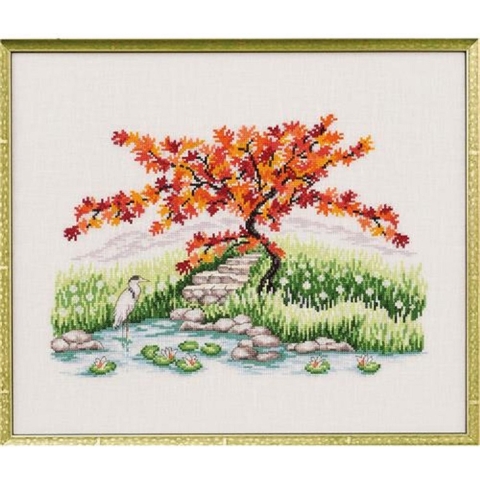 Permin Stickerei-Set Japanischer Ahorn und Reiher 43x36cm