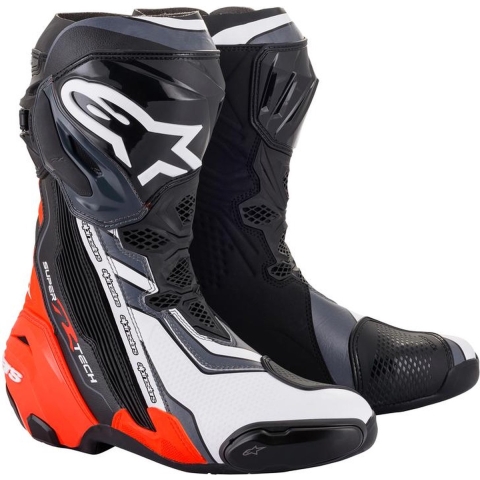 ALPINESTARS Supertech R Boots, Motorcycle sports, Black-Red Fluo-White-Grey