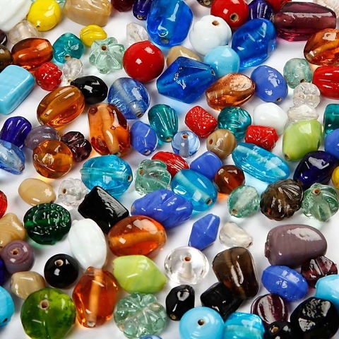 Glasperlen, Größe 7-18 mm, Lochgröße 1 mm, ca. 600 Stk, Sortierte Farben, 1000 g/ 1 Pck