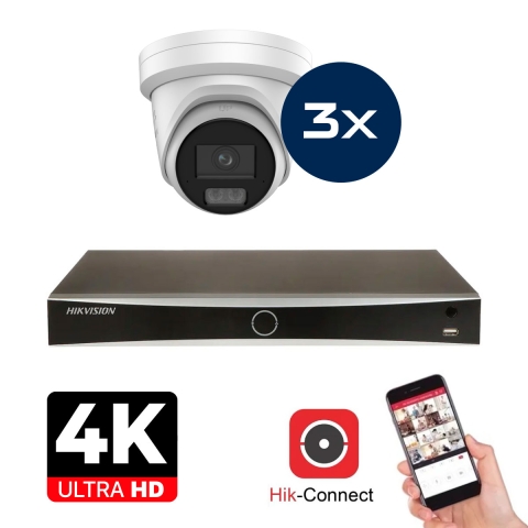 Hikvision Kamera Set - 3x Colorvu 3.0 - Revolver - 8MP (4K) - Audio en Microfoon - IP - Weiß