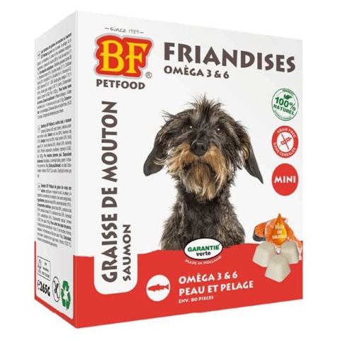 Biofood Snack Omega 3 und 6 Bonbon Cane Peaux et Pelages Lachs Hammelfett 80 Stück